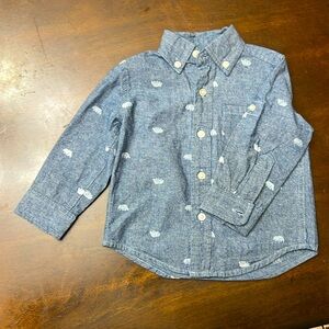 Blue Button Down Shirt with Long Sleeves and Playful Pattern